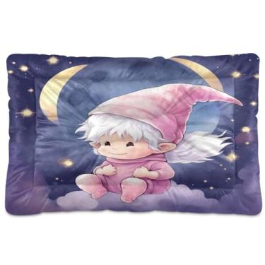 Imagem de Wassud Cama de cachorro com corações desenhados à mão para meninos iluminados pela lua, camas grandes para cães ao ar livre, tapete lavável para animais de estimação, cama de gato para dormir, viagens