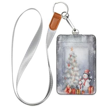 Imagem de Wassud Árvore de Natal com boneco de neve (2) cordões de couro PU para crachás de identificação, porta-chaves, porta-crachás, cartões de crédito para escritórios, funcionários estudantes, funcionários
