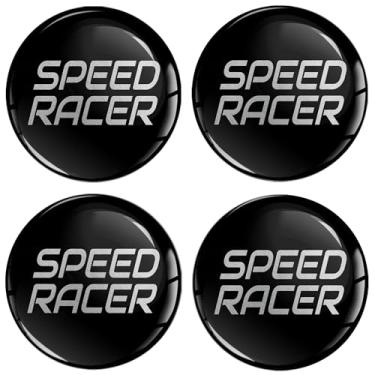Imagem de Biomar Labs 4 x 70 mm adesivos de silicone gel 3D para calotas tampa do cubo da roda adesivos adesivos preto prata Speed Racer A 1670