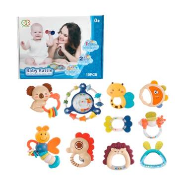 Imagem de Kit Chocalhos Crianças 10 Peças com Cores Vibrantes e Texturas Divertidas para Estimulação Sensorial e Desenvolvimento Motor Infantil, Brinquedo Seguro e Atóxico.