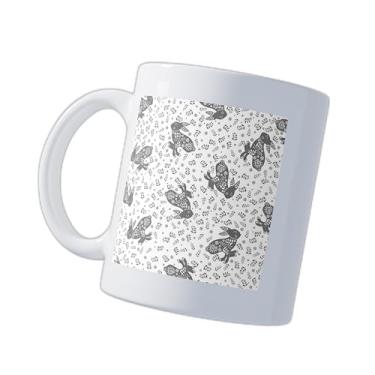 Imagem de Caneca Xícara Café Porcelana 300ml Com Desenho de Coelho e Flores