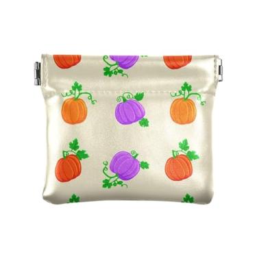 Imagem de Burbuja Bolsa feminina de apertar de abóboras roxas laranjas, porta-moedas, de couro, portátil, mini porta-moedas, batom, organizador de cosméticos