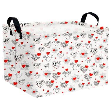 Imagem de MYFLOCY Cesta grande para o dia dos namorados, caixa de armazenamento em forma de coração para presentes, caixas de armazenamento de tecido, organizador de brinquedos dobráveis com alças para