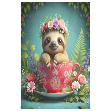 Imagem de Joisal Conjunto de panos de prato verdes decoração de cozinha copo de preguiça fofo animal toalhas de chá fofas panos de prato reutilizáveis absorventes 45 x 71 cm, 6 pacotes