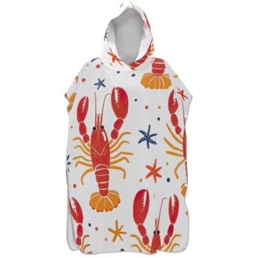 Imagem de Joisal Roupão leve para trocar poncho de surfe para praia Adul com capuz toalha de natação lagosta branca ponchos de praia para homens