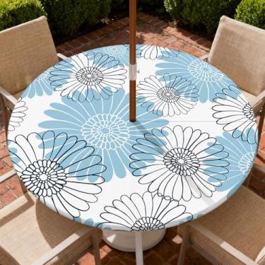 Imagem de COTAIL Toalha de mesa redonda para uso ao ar livre com zíper e orifício para guarda-chuva, toalha de mesa elástica à prova d'água a óleo para pátio, piquenique, acampamento, jardim, serve para mesa