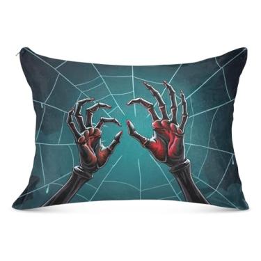 Imagem de Capa de travesseiro de esqueleto vermelho mãos na teia super macia e aconchegante 50,8 x 66 cm tamanho padrão capa de travesseiro resistente a desbotamento e manchas com zíper