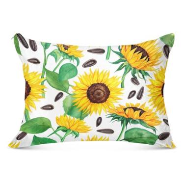 Imagem de Fronha de almofada branca fofa de girassóis amarelos com zíper padrão king queen size fronhas fofas para travesseiro de cama, tamanho king, 50,8 cm x 101,6 cm
