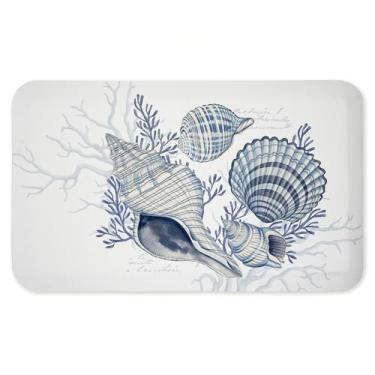 Imagem de Coastal Chinoiserie Shells Tapete antifadiga para chão, ergonômico acolchoado para cozinha e tapete de pé com suporte antiderrapante, tapete confortável ecológico, design por Nicole Tamarin, 76.2 cm x