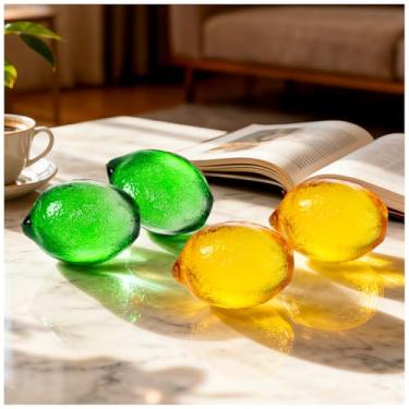 Imagem de ALDMIO 4 peças colecionáveis de estatueta de limão de vidro, decoração de frutas de vidro de 5 cm para decoração de mesa de escritório em casa, enfeite de limão