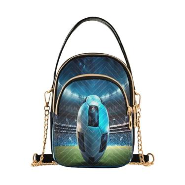 Imagem de Bolsas transversais retrô de lua e sol para mulheres, bolsas femininas modernas bolsas de ombro pequenas para mulheres, Bola de futebol com estádio brilhante, 15*21*8cm
