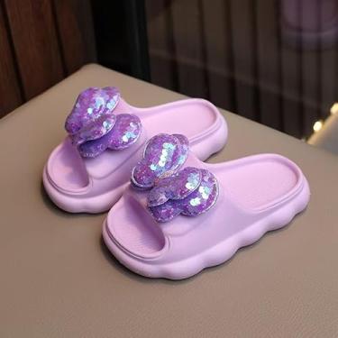 Imagem de Chinelos infantis com laço – sapatos fofos com sola antiderrapante para meninas, chinelos de uso interno, Roxa, 11-12 Little Kid