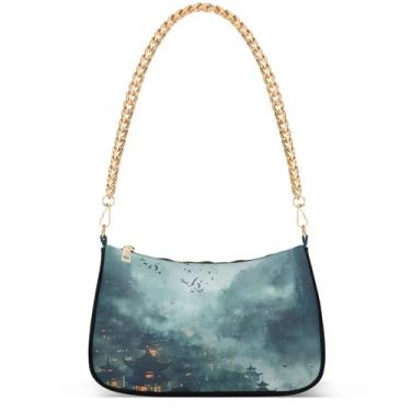 Imagem de Girassóis Tie Dye Estampa Leopardo Lindas Bolsas Femininas Pequena Bolsa Hobo Mulheres Pequenas Bolsas de Mão Corrente Lindas Bolsas de Ombro, Paisagem Fantasy Valley