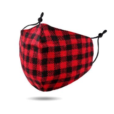 Imagem de Máscara facial vermelha, preta, xadrez, impressão digital, algodão respirável