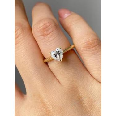 Imagem de 1 peça 1 quilate anel de noivado de zircão em forma de coração elegante joia fina presente para mulheres presentes de aniversário namoro uso diário, 8, Cobre, Sem pedra preciosa