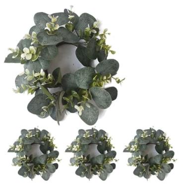 Imagem de Conjunto de 4 Coroas Velas Eucalipto Artificial Simuladas para Decoração Porta Parede Festival Casamento Festa e Residencial
