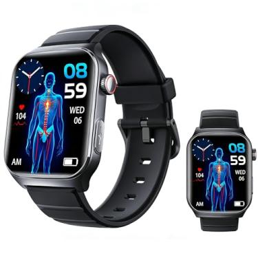 Imagem de Relógio inteligente com detecção de queda para idosos com pedômetro de rastreamento automático do sono, pulseira de silicone à prova d'água compatível com Android iOS (preto)