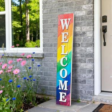 Imagem de DOUSUI Placa de boas-vindas vertical de madeira para varanda da frente, sinal decorativo vertical, porta da frente, placa de boas-vindas interna 47,2 x 7,8 polegadas, estilo grande de casa de fazenda