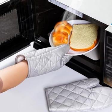 Imagem de Luva Térmica para Cozinha, Cinza, Material Resistente ao Calor, Antiderrapante, 16x23 cm, com Revestimento Interno