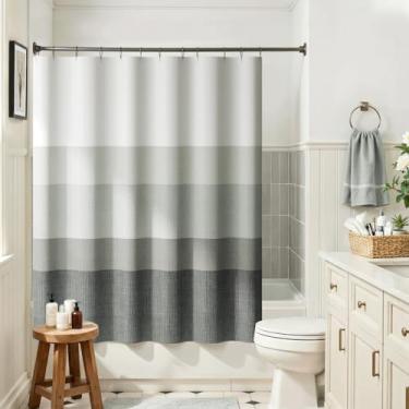 Imagem de jinchan Cortina de chuveiro ombré cinza nublado listrado tecido impermeável decoração de banheiro design minimalista moderno neutro cor gradual resistente à água com 12 ganchos de metal 180 x 152