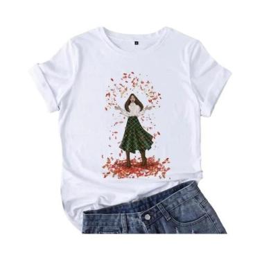 Imagem de Camiseta Casual Feminina De Verão Com Estampa Gráfica De Pássaro Em Es