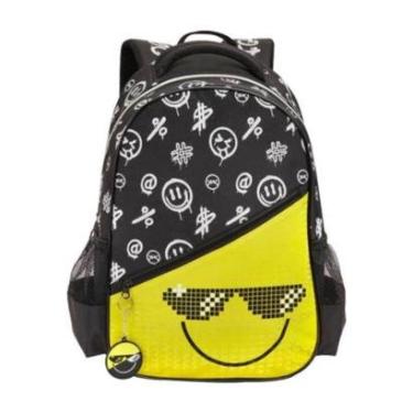 Imagem de Mochila Costas Infantil Emoji Smile Preto Amarelo Denlex-Unissex