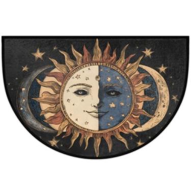 Imagem de Pardick Boho Sun Moon Tapete de porta meio redondo, antiderrapante, bem-vindo, para entrada interna, semicírculo, capacho lavável, banheiro, cozinha, tapete de chão para garagem, pátio, lareira