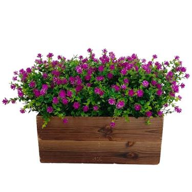 Imagem de ATFL Flores artificiais resistentes a raios UV, 16 pacotes de flores de plástico artificial para ambientes externos, arbustos de vegetação para decoração externa de varanda (16, roxo)