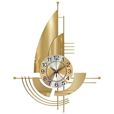 Imagem de Relógio de mesa relógios de parede veleiro dourado metal simples moderno nórdico decoração arte relógio de bolso (B)