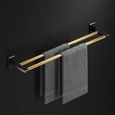 Imagem de HHHJQFAAT Toalheiro de alta qualidade dourado preto, prateleira dobrável para banheiro, barra de toalha, suporte de papel higiênico, ganchos de roupão, kit de acessórios de banheiro banheiro (cor