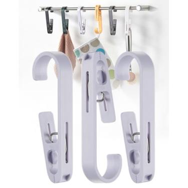 Imagem de 3 peças de ganchos de lavanderia - clipes multifuncionais com ganchos organizadores de armário, meias suspensas, sutiãs de bota, toalhas para banheiro, guarda-roupa, cozinha, escritório, roxo