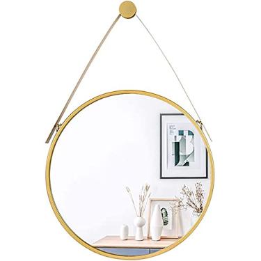 Imagem de Espelho Espelho Moldura de Metal Espelho de Parede Espelho de Banheiro Espelho Decorativo Suspenso Espelho com Corrente de Suspensão (Dourado) Espelho de Parede (Tamanho: 80 x 80 cm) (50 x 50 cm)