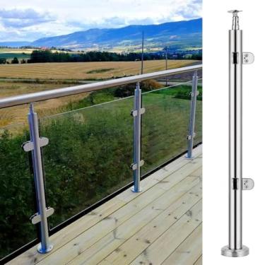 Imagem de Poste de grade de vidro, poste de escada, varanda para jardim, suporte redondo para balaustrada, sistema de suporte de grampo de poste de corrimão de deck com base, braçadeira de painel de torneiras