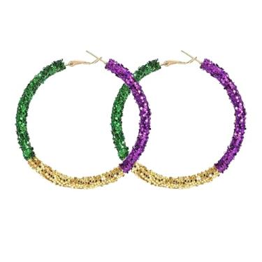 Imagem de WCRAZYE Brincos femininos pendentes de carnaval acrílico carnaval máscara lábios, chapéu de lagosta, brincos para presente de carnaval (roxo redondo)