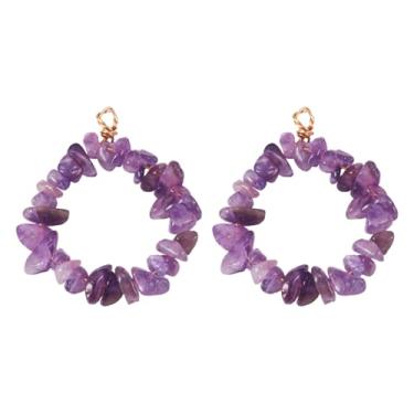 Imagem de Beadthoven 2 peças de contas de ametista natural pingentes de pedras irregulares roxas pendentes de pedras preciosas pingentes de anel com fio de cobre embrulhado para artesanato faça você mesmo joias