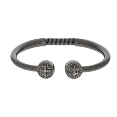 Imagem de Pulseira Medalha São Bento Ajustável Banhado Bracelete Religioso Proteção Fé Masculino Feminino Cruz Fé Espiritual Moda Unissex (Grafite)