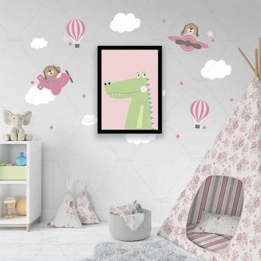 Imagem de Quadro Decorativo Jacarezinho Verde E Rosa 34x23Cm