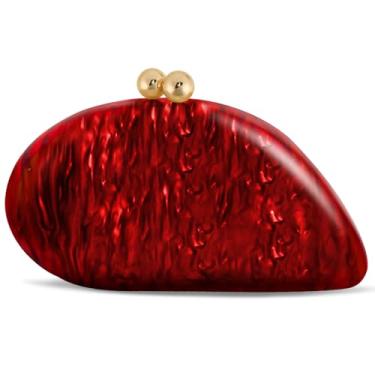 Imagem de Bolsa feminina de acrílico em forma de concha luxuosa de mármore acrílico exclusiva bolsa de ombro bolsa de ombro para festa de casamento, Vermelho