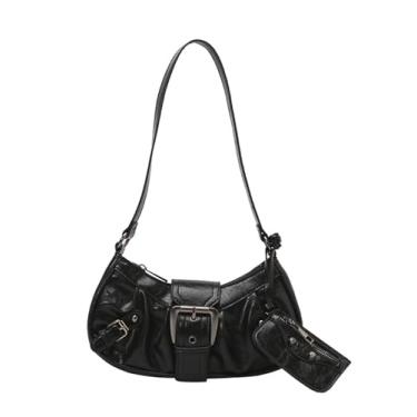 Imagem de COOLOYA Conjunto de bolsas Hobo retrô Y2K brilhantes femininas de couro sintético bolsas de ombro com carteiras de moedas, Fivela preta, One Size, Macio
