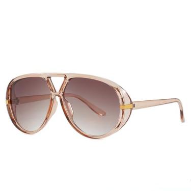 Imagem de Óculos de Sol UV400 - Tamanho Grande, Oval, Estilo Punk, Lentes Degradê, para Homens e Mulheres, Ideal para Esportes ao Ar Livre, Corrida e Ciclismo, Cor Champagne