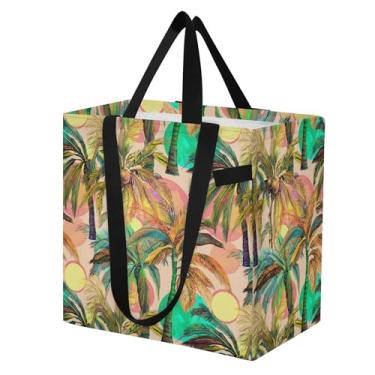 Imagem de SEHANY Sacola reutilizável de folhas de palmeira com alças reforçadas, bolsa de compras de lona dobrável à prova d'água de grande capacidade para viagem, cozinha, praia