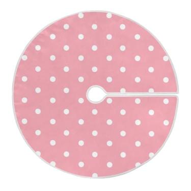 Imagem de Qilmy Saia de árvore de Natal com fundo rosa de bolinhas brancas, 120 cm, de camurça, para árvore de Natal, adequada para ambientes internos e externos, festa, escritório, armário, 20