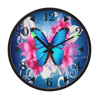 Imagem de STAYTOP Lindo relógio de parede LED de borboleta azul para quarto com brilho noturno, relógios de parede silenciosos de 30 cm para decoração de sala de estar, controle de som, relógio de parede