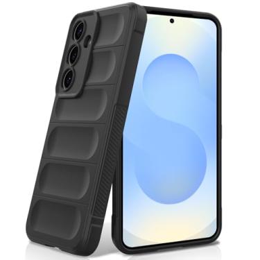 Imagem de BonYonka Capa de silicone para Samsung Galaxy S25, forro de microfibra antiarranhões, capa à prova de choque com proteção para câmera, preta