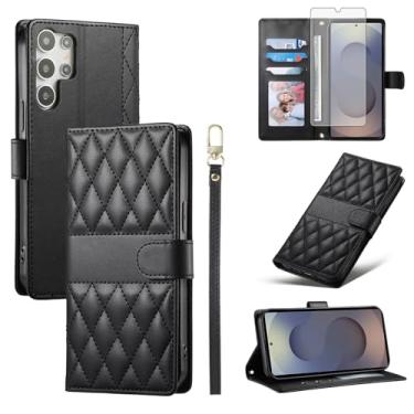 Imagem de Furill Capa carteira para Samsung Galaxy S25 Ultra 5G com protetor de tela de vidro temperado, alça para pulso, compartimentos para cartões, capa para celular S25Ultra 25S S 25 25Ultra 6,9 2025