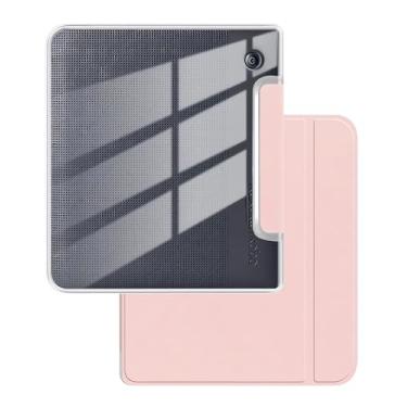 Imagem de Capa para eReader Kobo Libra Color (2024) e Kobo Libra 2 (2021) 7 polegadas, capa traseira transparente FJIASTB e capa frontal de couro PU com despertar/hibernar automático (rosa)