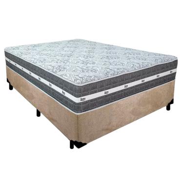 Imagem de Cama Box Casal Suede + Colchão Anjos Black Graphite Molas Ensacadas 138x188x64cm