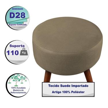 Imagem de Puff Cama Inbox Hilda Redondo Com Pés Em Madeira Maciça Tecido Suede Castor