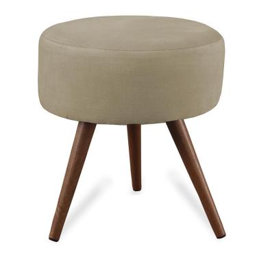 Imagem de Puff Cama Inbox Hilda Redondo Com Pés Em Madeira Maciça Tecido Suede Bege