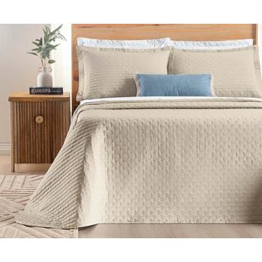 Imagem de Cobre Leito Casal Box King Percale Bordado Colcha Lisa Verity 3 Peças 